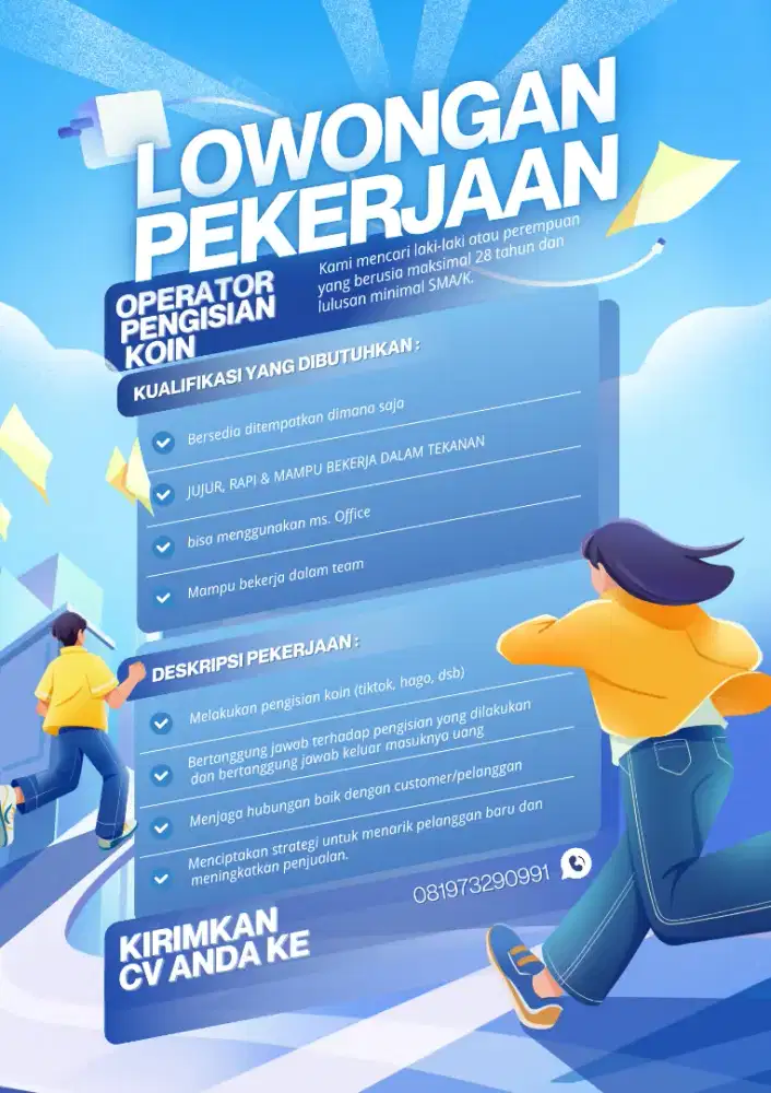 Dibutuhkan admin untuk penempatan di kalimantan