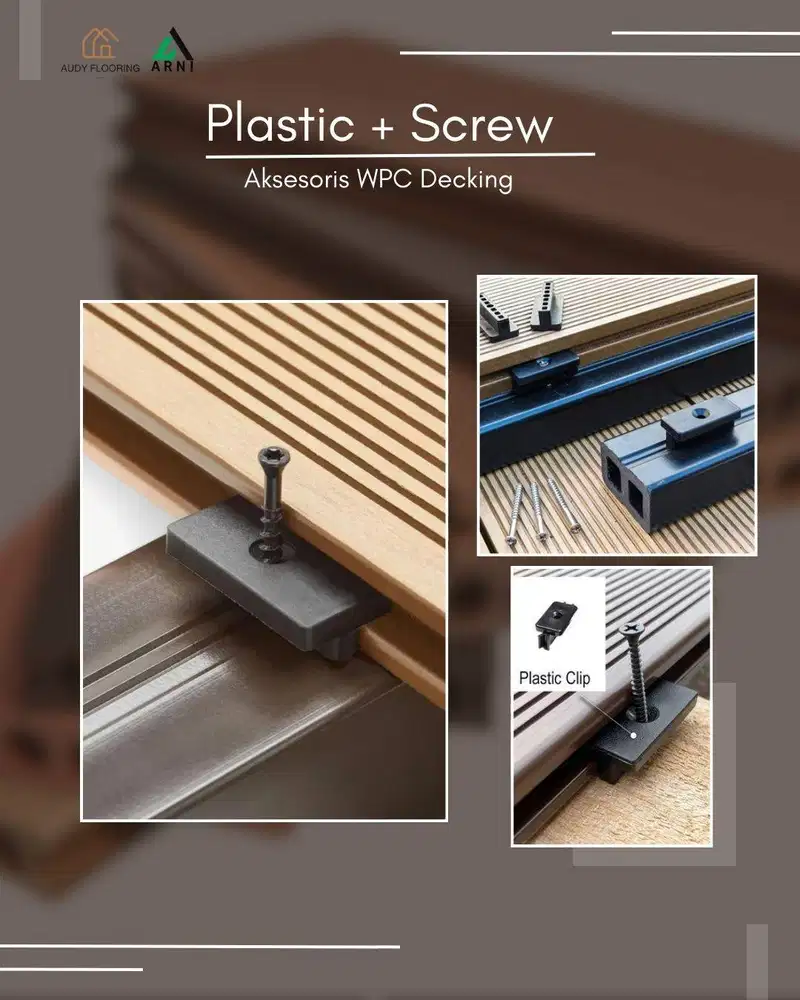 Aksesoris Plastic Clip + Skrup WPC Decking | Pengunci WPC Decking
