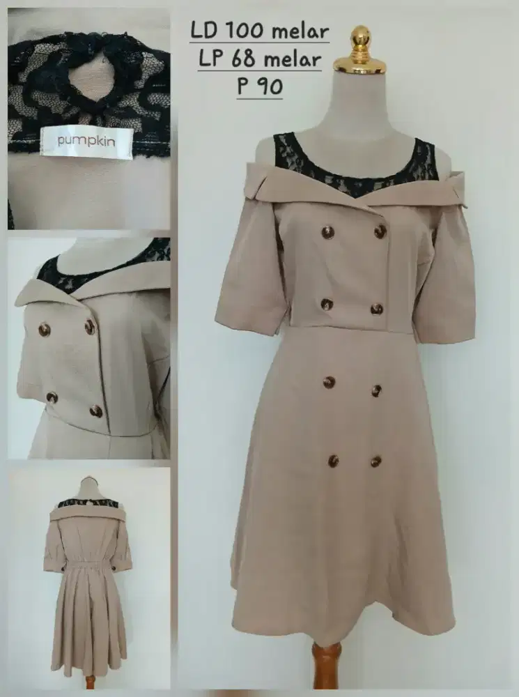 Baju terusan Trench coat style Pumpkin size M fit L, preloved