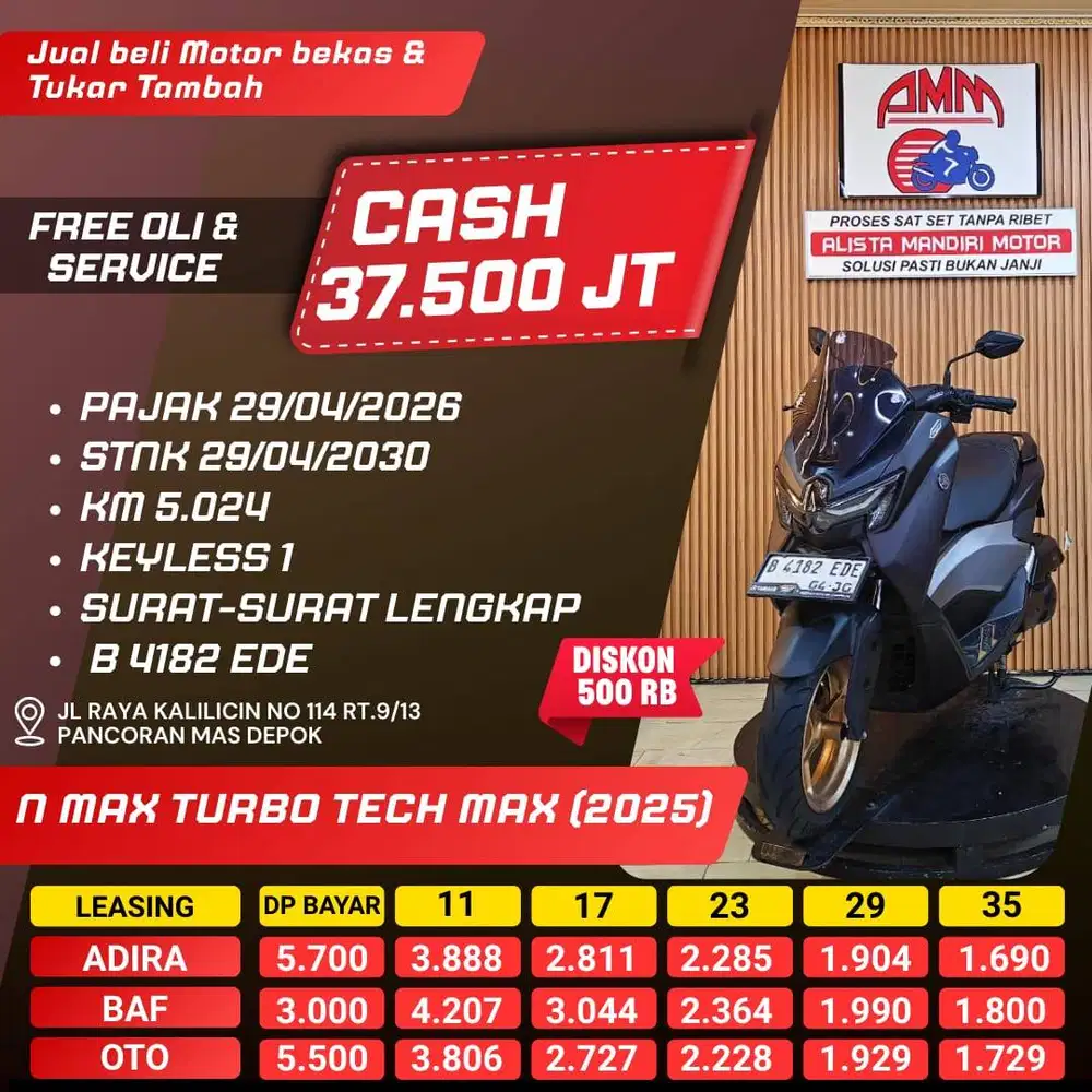 NMAX TURBO TECH MAX 2025 PAJAK HIDUP KM LOW LIKE NEW INDODANA KREDIVO