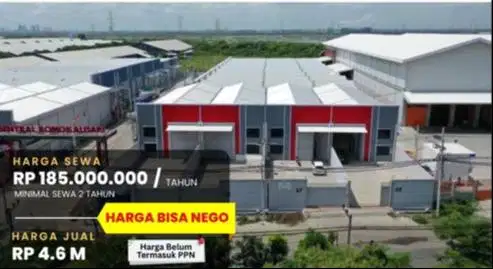 Disewakan /  Dijual Gudang Sentral Romokalisari Strategis Lok Terdepan