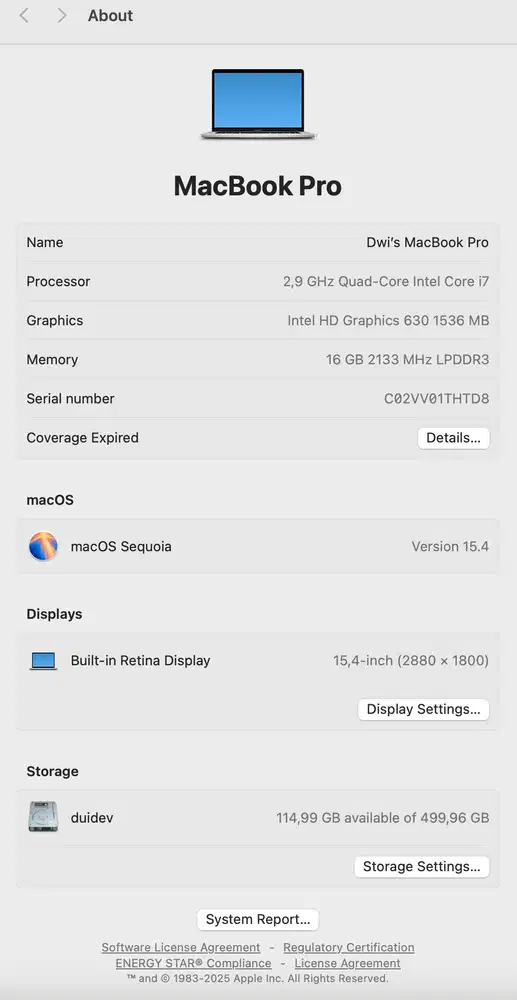 Macbook Pro 2017 15Inch Touchbar