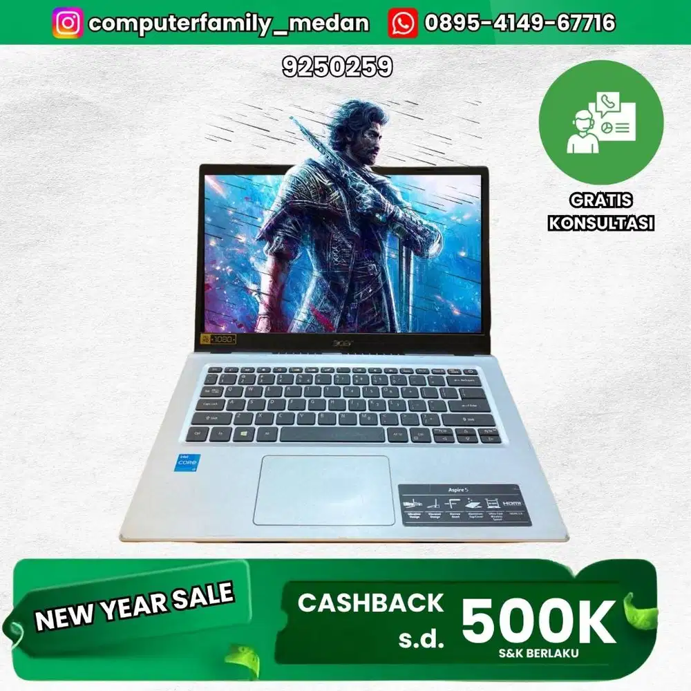 ACER ASPIRE A514 COREI3 GEN 11 8GB SSD 512GB LIKE NEW SIAP PAKAI GRNSI