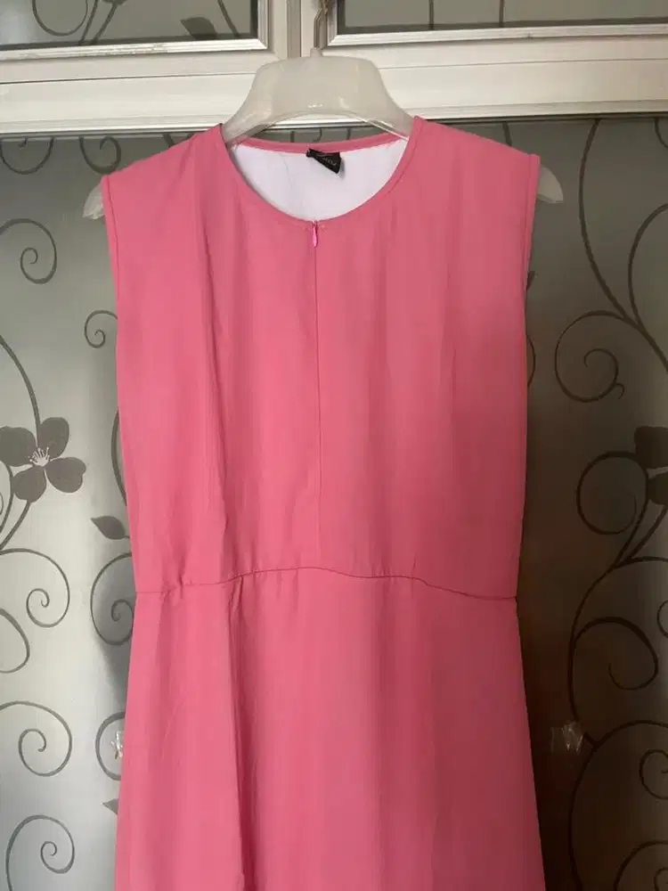 PRELOVED INNER PINK GAMIS COAT JACKET CHIFFON + FURING, M-L,NEGO TIPIS