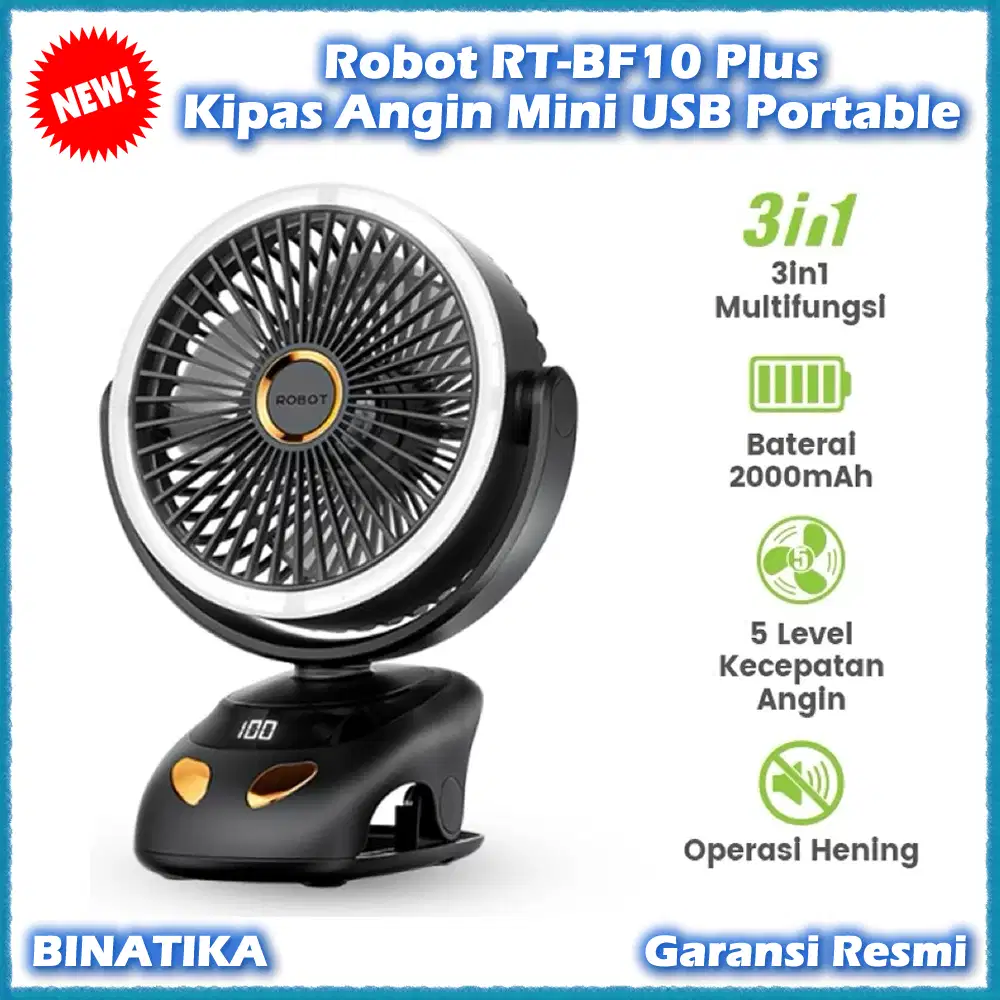 Robot RT-BF10 Plus Portable Kipas Angin USB with Ring Light Lampu Ori
