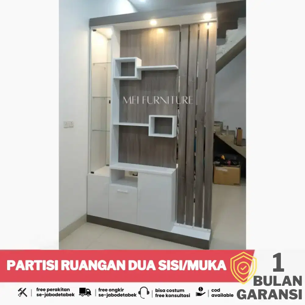 Lemari Penyekat Ruangan Partisi Dua Sisi Ruang Tamu