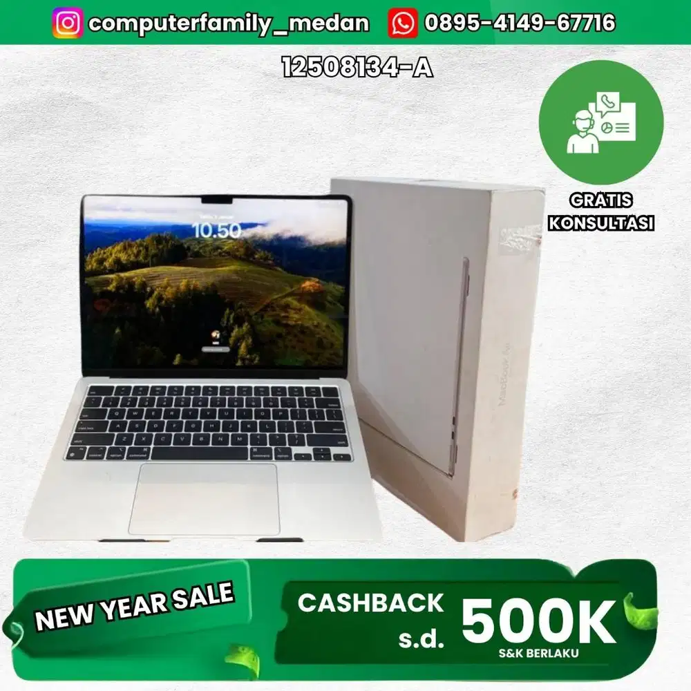 MACBOOK AIR 2024 13'6 CHIP M3 RAM 8GB SSD 256GB BH 100% FULLSET MULUS