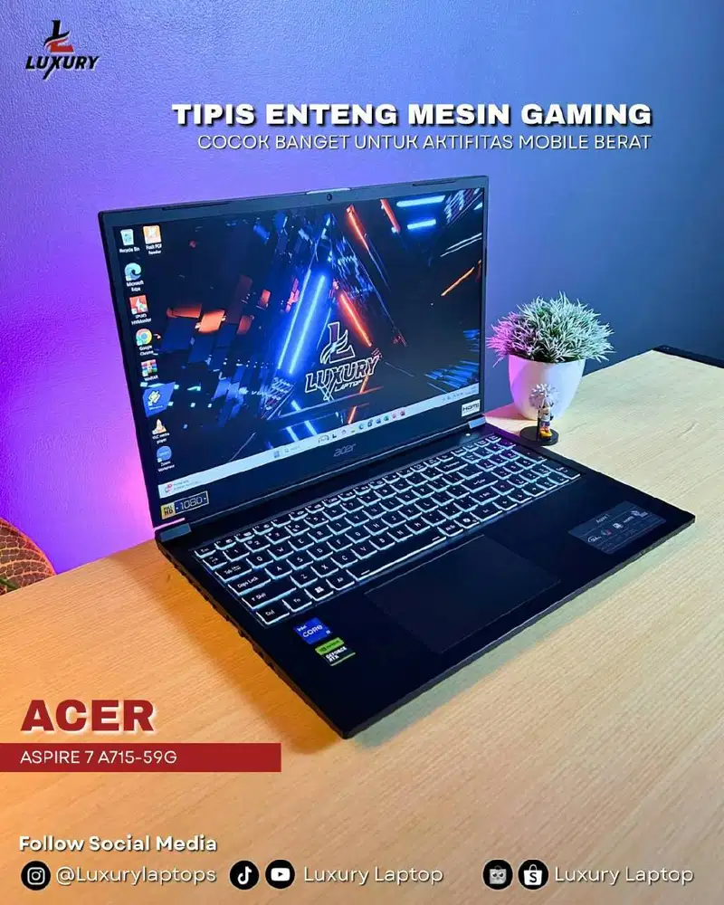 LAPTOP GAMING ACER ASPIRE 7 A715-59G 12TH GEN CORE I5 NVIDIA RTX 3050