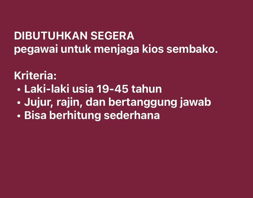 PEGAWAI PENJAGA KIOS SEMBAKO