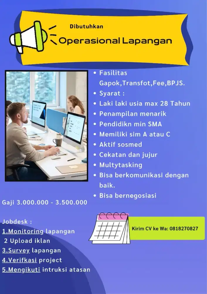 Dibutuhkan Loker Operasional Lapangan