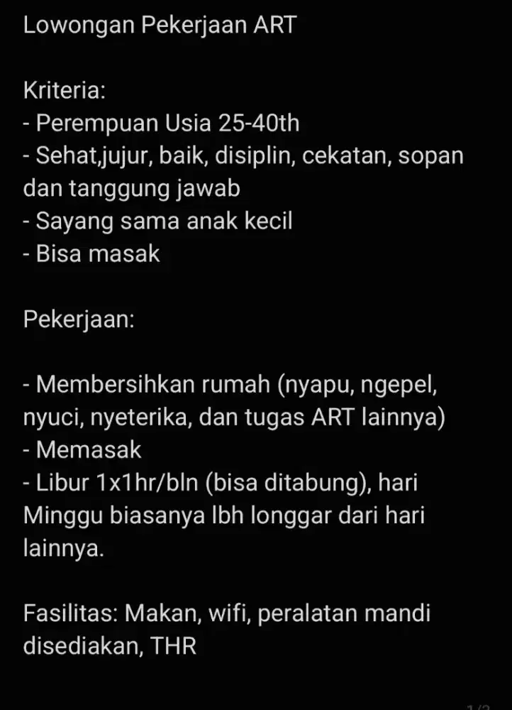 Lowongan Asisten Rumah Tangga
