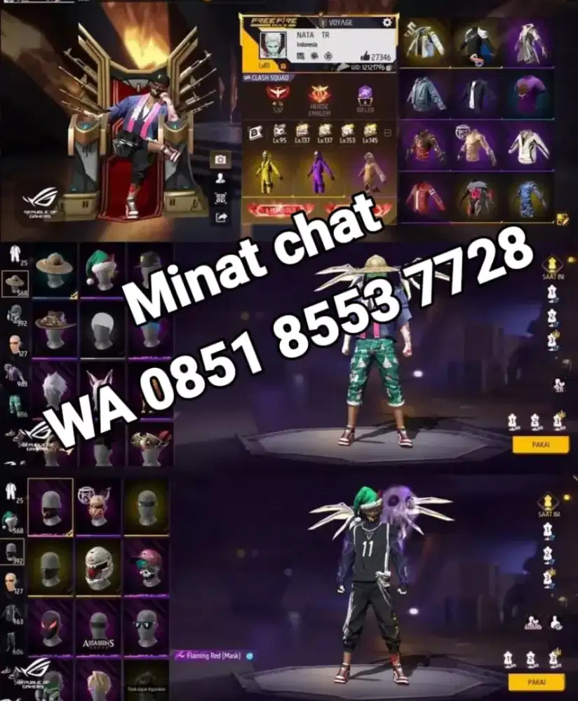 Jual akun ff sultan seveg gg di jamin asli