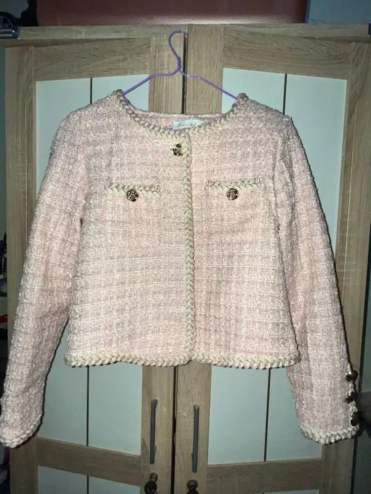 Blazer Pink Wanita Outer Korea