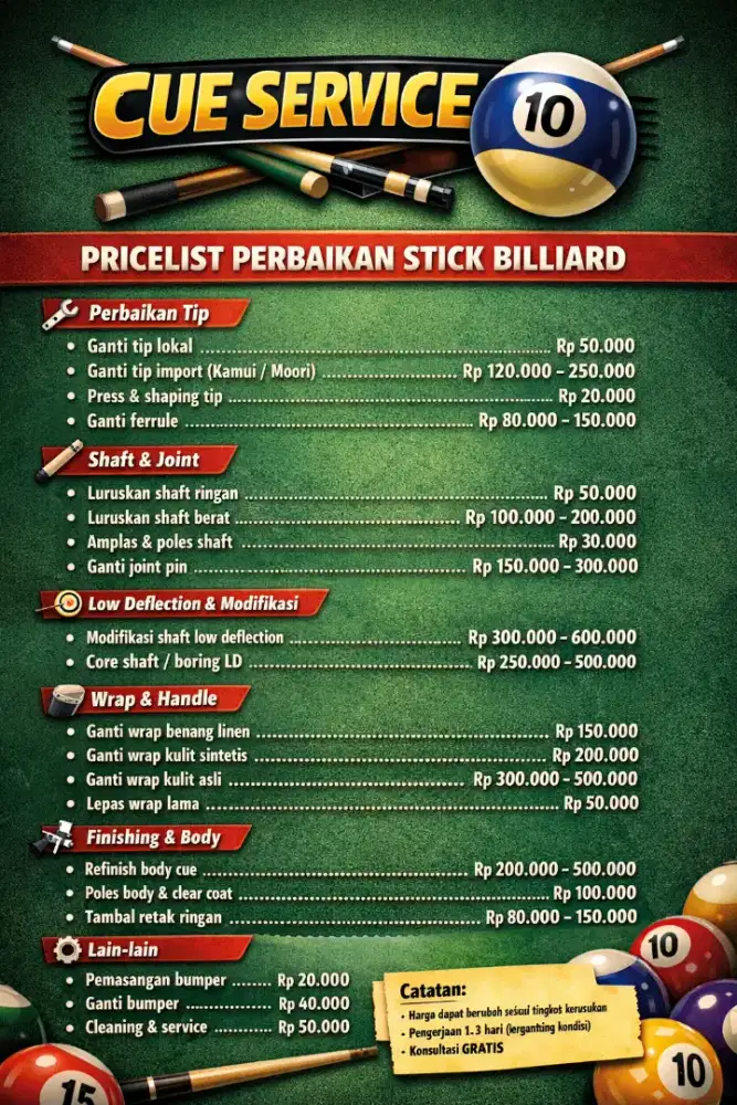 Service stick billiard