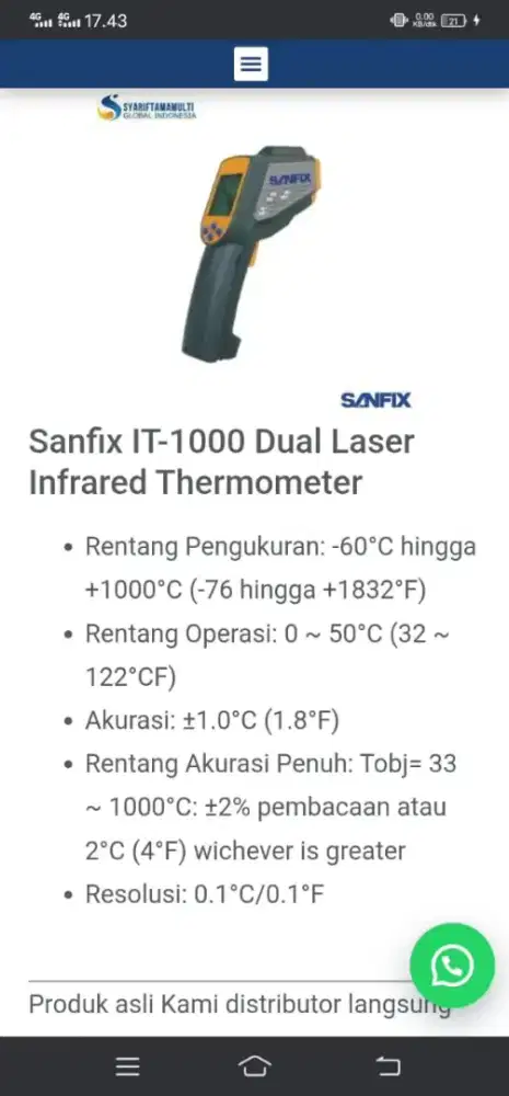 SANFIX IT - 1000 DUAL LASER INFRARED THERMOMETER ORI