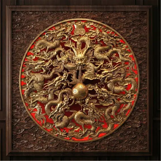 Hiasan Dinding Ukiran Jati Sembilan Naga