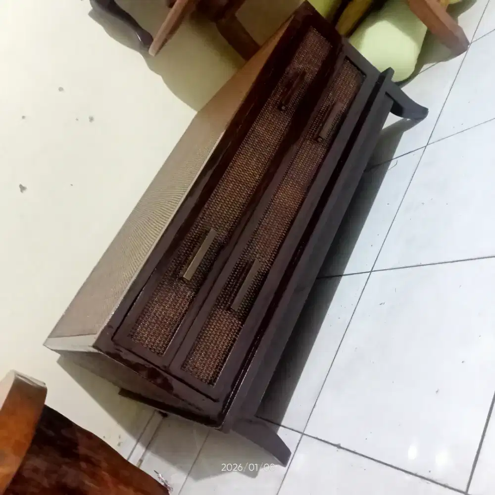 Meja rotan rangka jati bekas berat antik tua kokoh