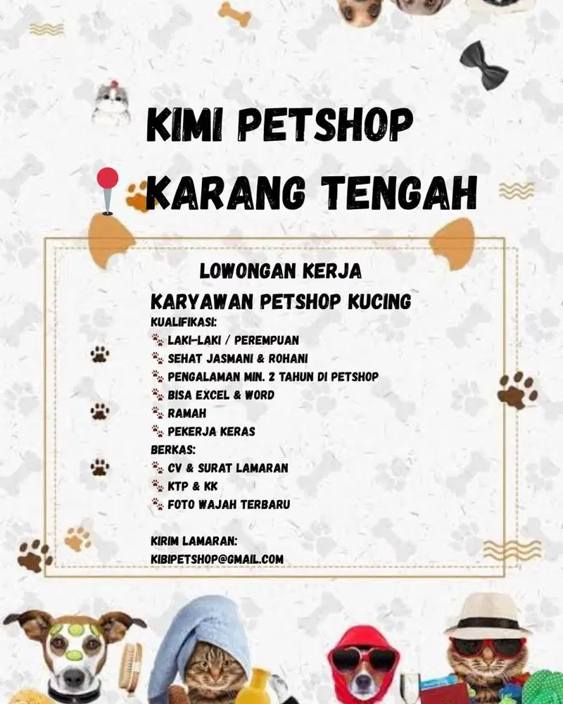 Lowongan kerja penjaga toko dan admin petshop