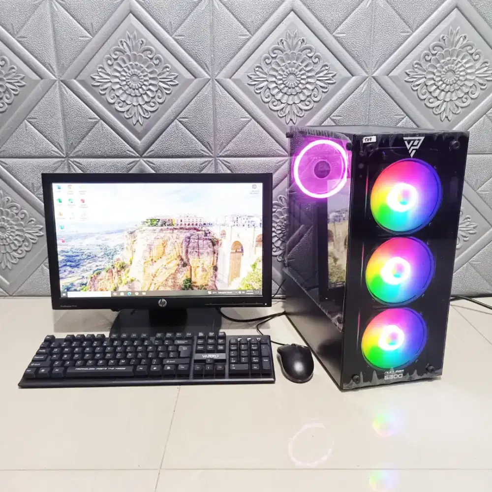 1set PC lengkap AMD A10 RAM 16GB SSD 256gb HDD 500gb monitor 19Inch