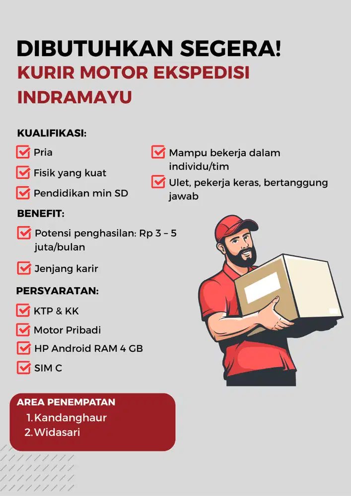 LOKER KURIR MOTOR SICEPAT INDRAMAYU (WIDASARI & KANDANGHAUR)