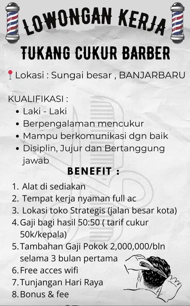 Dicari KAPSTER / TUKANG CUKUR BARBERSHOP