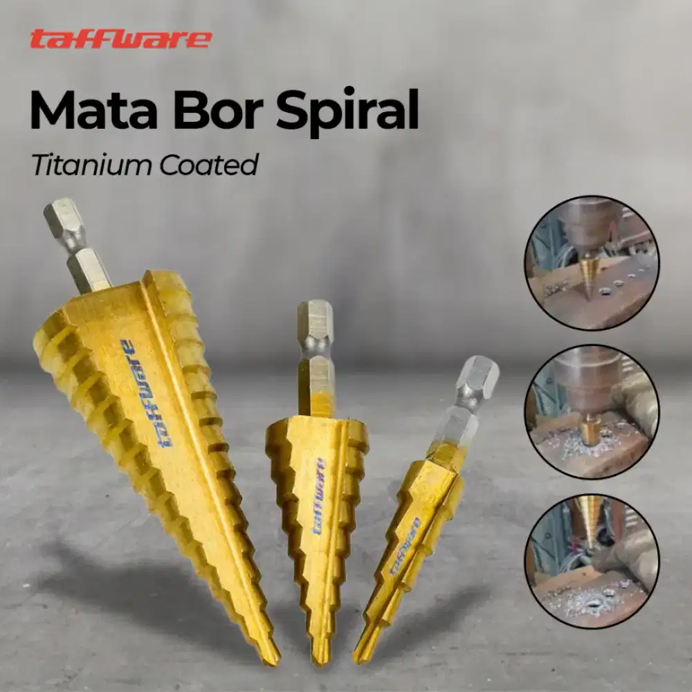 Mata Bor Pagoda Spiral Drill Bits Titanium Coated 3Pcs