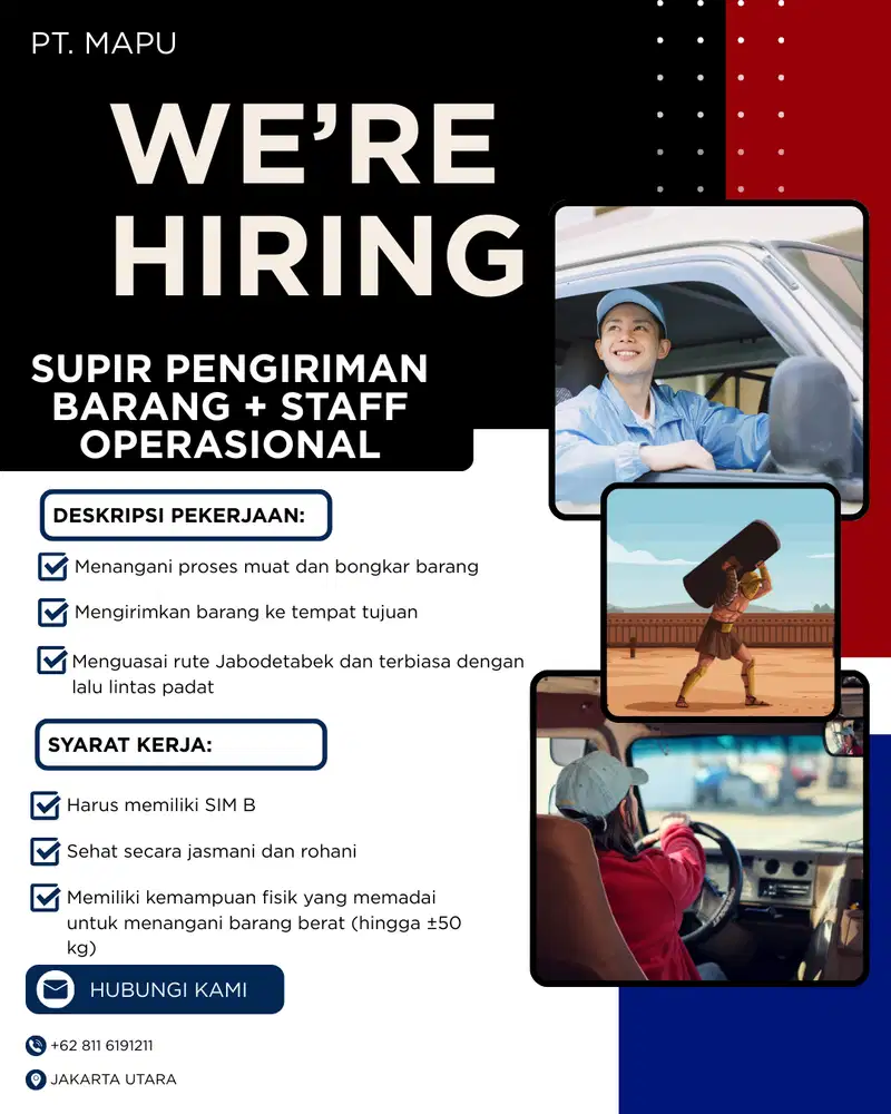 Dicari supir pengiriman barang dan staff operasional