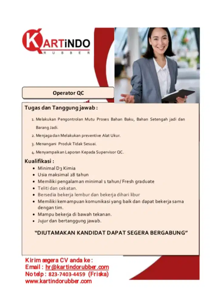 Lowongan kerja Operator QC