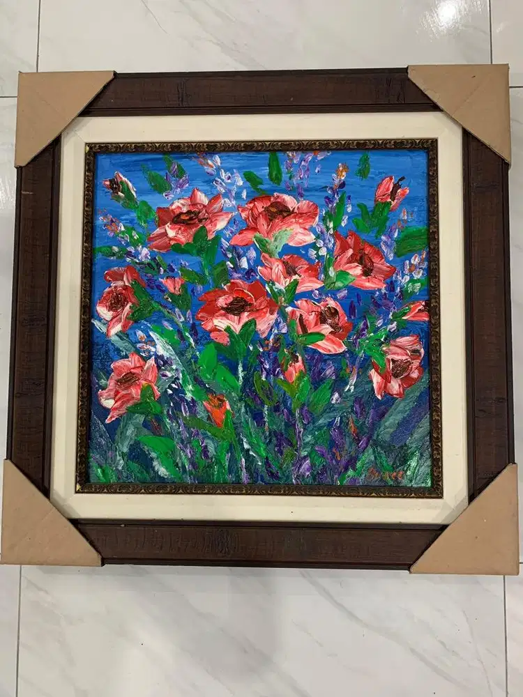 Lukisan bunga dan penari bali (2biji)