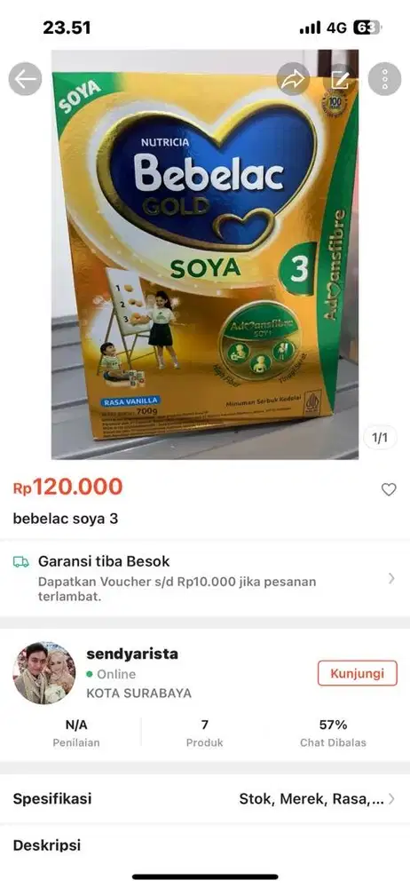 Bebelac soya 3 700 gram