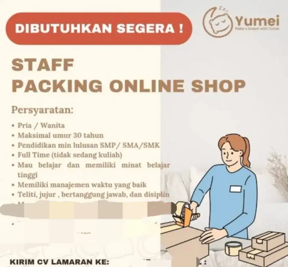 Dibutuhkan 2 orang karyawan Packing