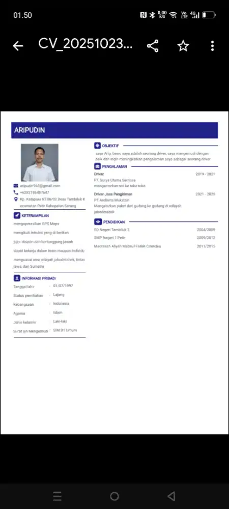 Mencari pekerjaan driver SIM B1 umum