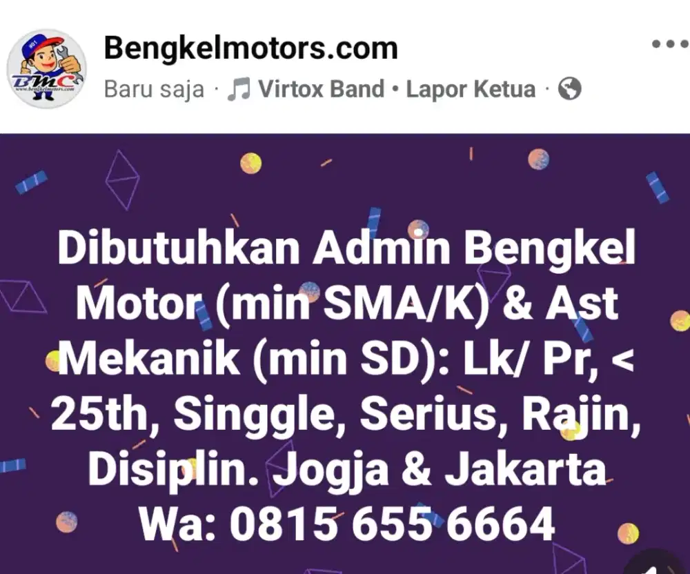 Admin Bengkel Motor & Ast Mekanik