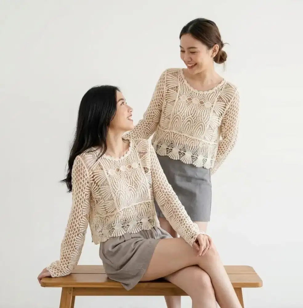 Carmen Lace Top Jumbo Wanita | Atasan Brukat Rajut Organic Cotton