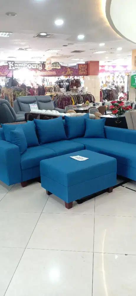 Sofa L selonjor bahan kain canvas