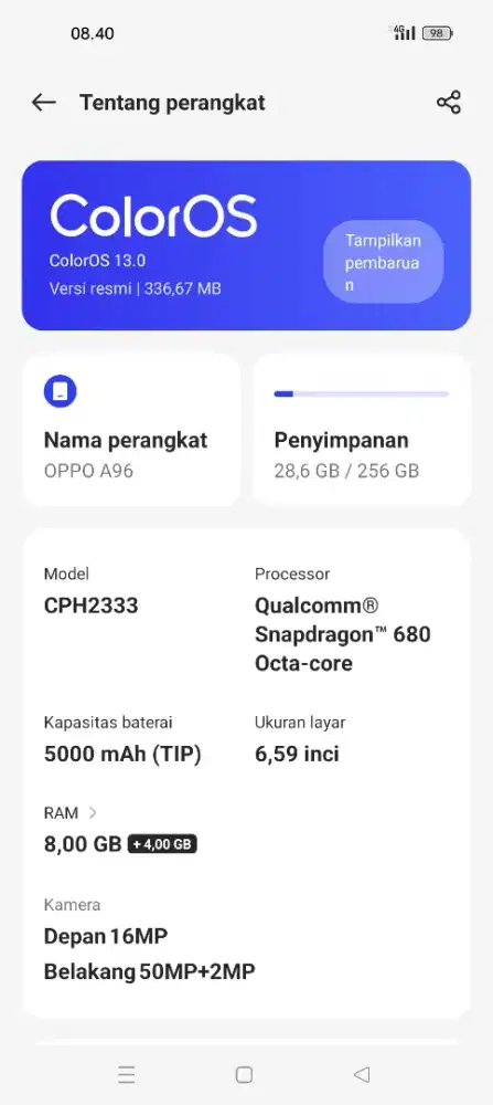 Oppo A96 fulset, No minus,