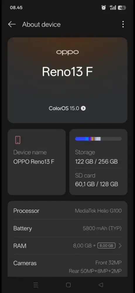 Oppo Reno 13 F 8 + (8) / 256 Mint Condition