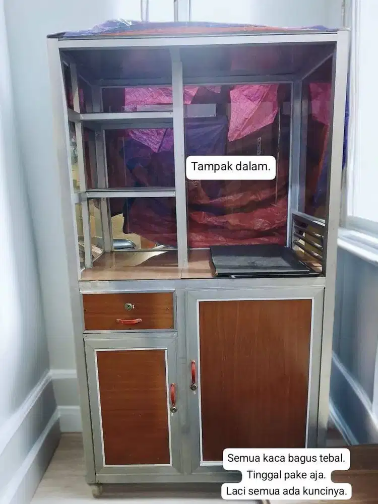 Gerobak etalase kaca etalase alumunium ANTI KARAT bagus banget