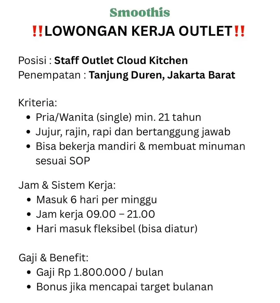LOWONGAN KERJA STAFF OUTLET