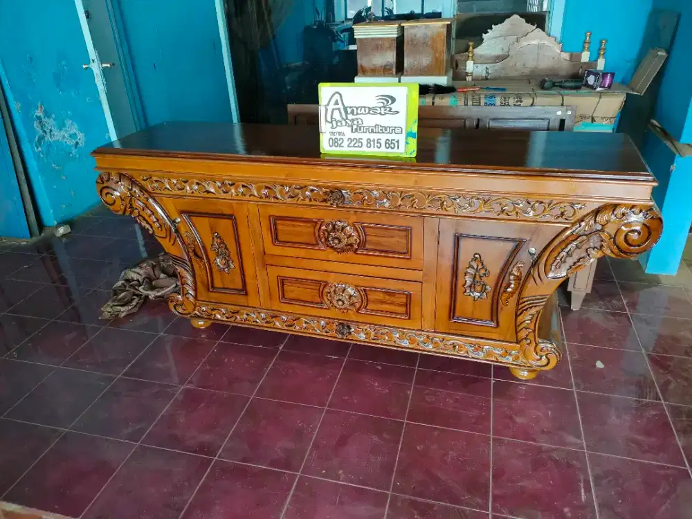 Bufet TV ukiran ready siap kirim full kayu jati