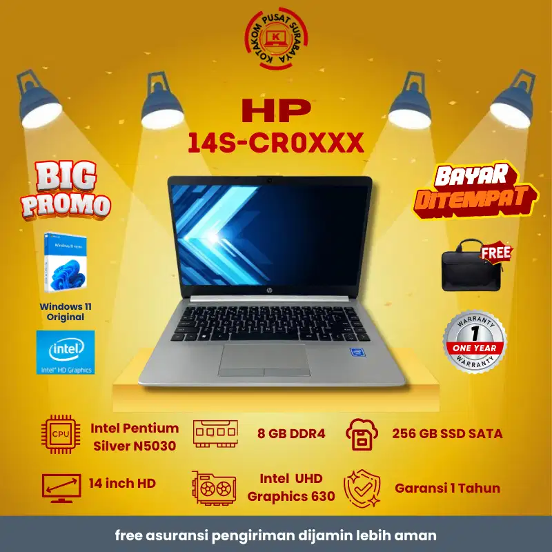 Promo Laptop Pelajar HP 14S-CR0XXX Intel N5030 8GB 256GB WINDOWS 11