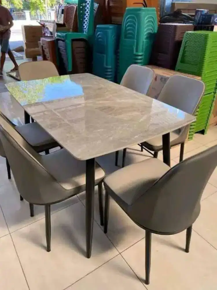 meja makan bahan marmer 6 kursi