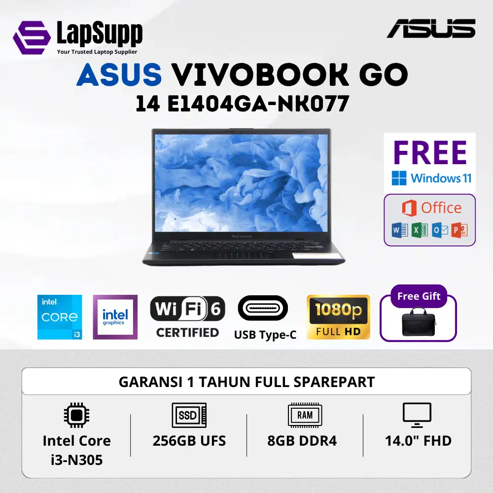 Asus VivoBook Go 14 E1404GA-NK077 Intel Core i3-N3 RAM 8GB SSD 256GB