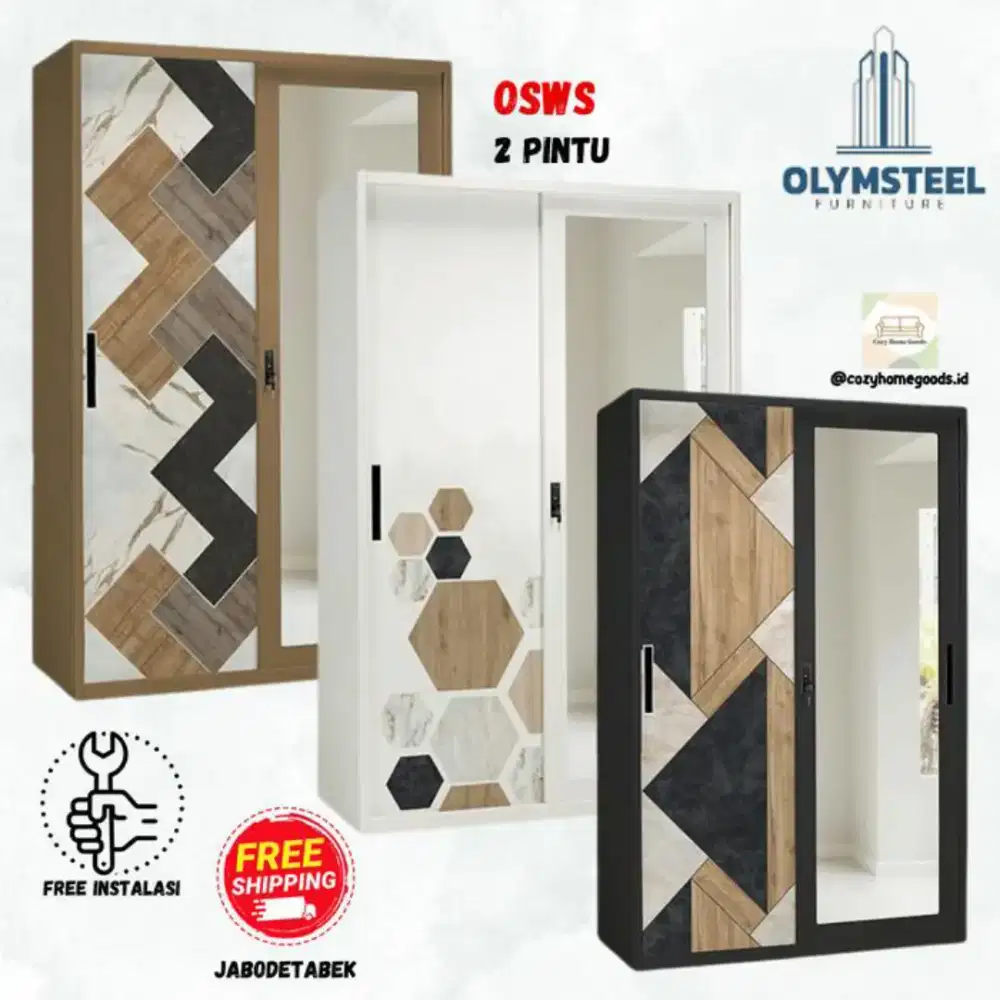 Lemari baju pintu geser besi plat Olymsteel UK.120cm