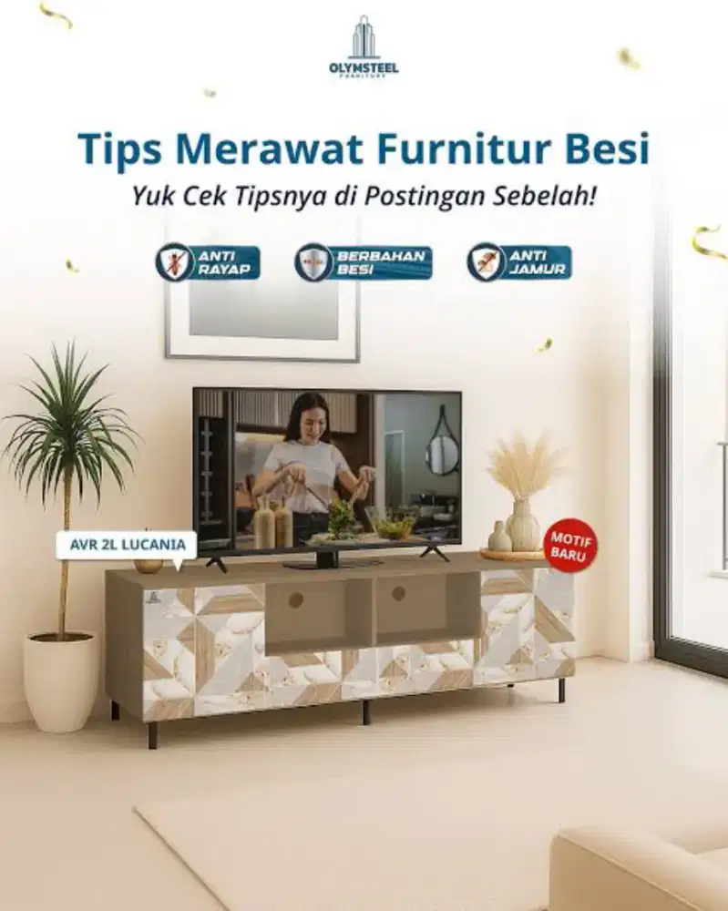 meja tv bahan besi plastik merk Olymsteel