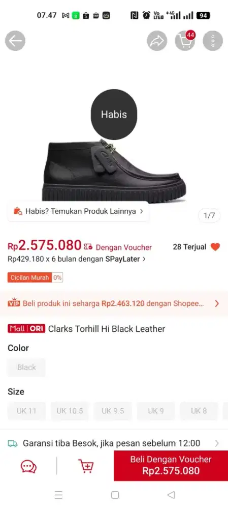 Clark Torhill Hi black leather size 40