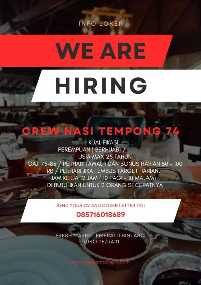 Loker SEGO TEMPONG FRESH MARKET BINTARO