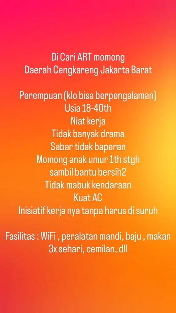 Lowongan kerja ART momong