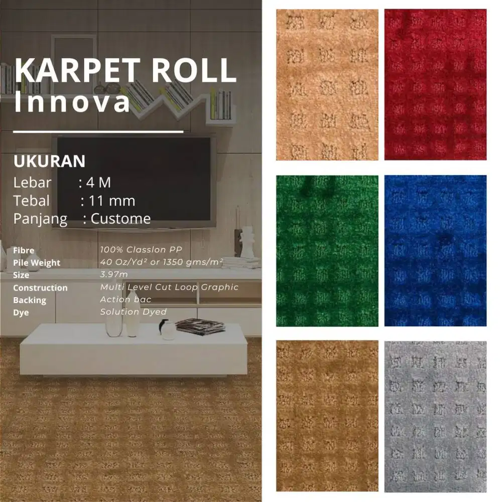 Karpet Roll Innova 11 mm Tebal – Karpet Lantai Roll Lebar 4 Meter