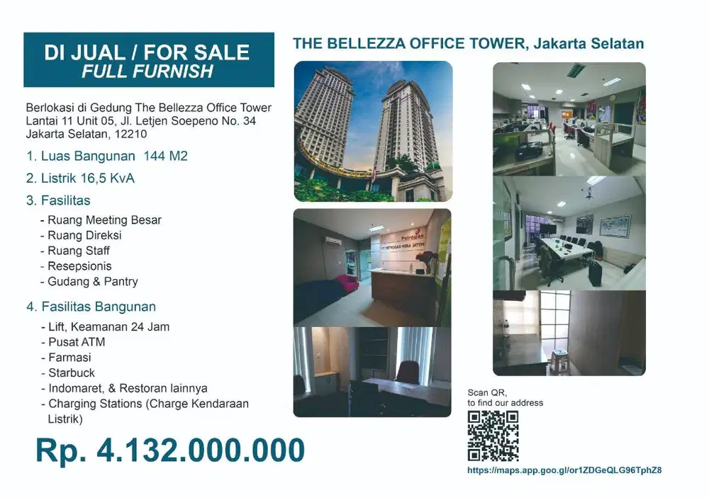 JUAL KANTOR / OFFICE FOR SALE (FULL FURNISH) THE BELLEZA OFFICE TOWER